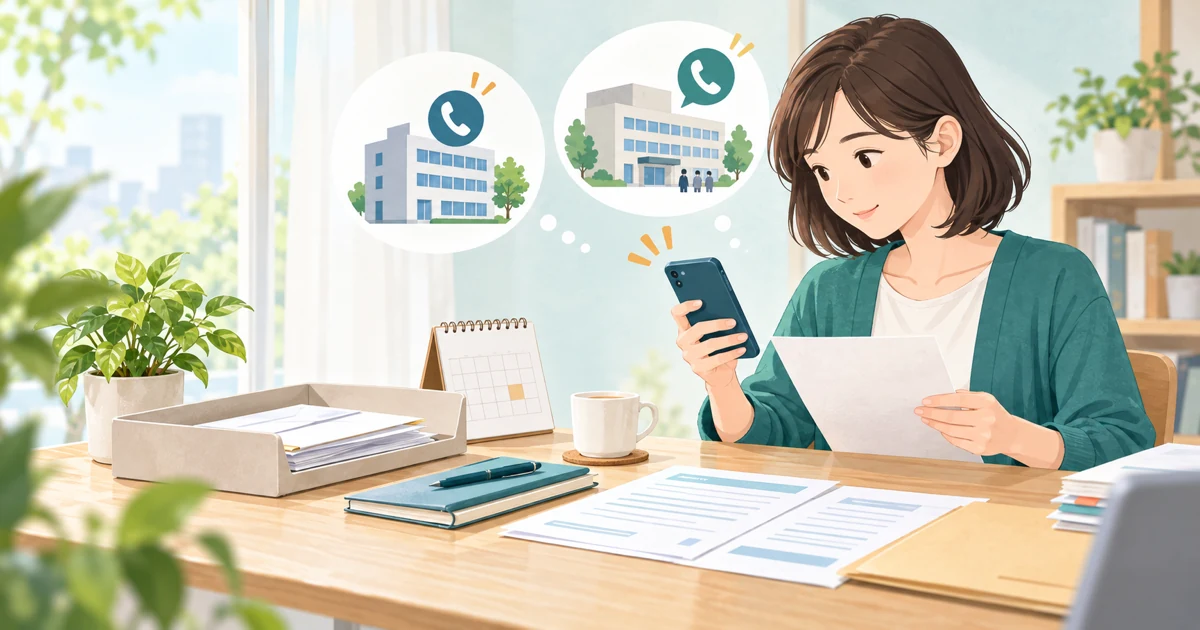 離職票が届かず会社とハローワークへの確認準備をする人のイラスト